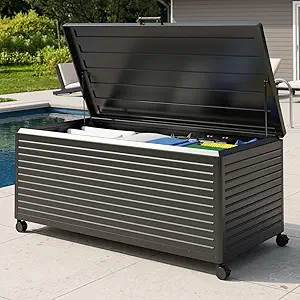 MIRADOR 281 Gallon Outdoor Storage Box with Wheels & Soft-Close Lid, Waterproof Metal Deck Box fo... | Amazon (US)