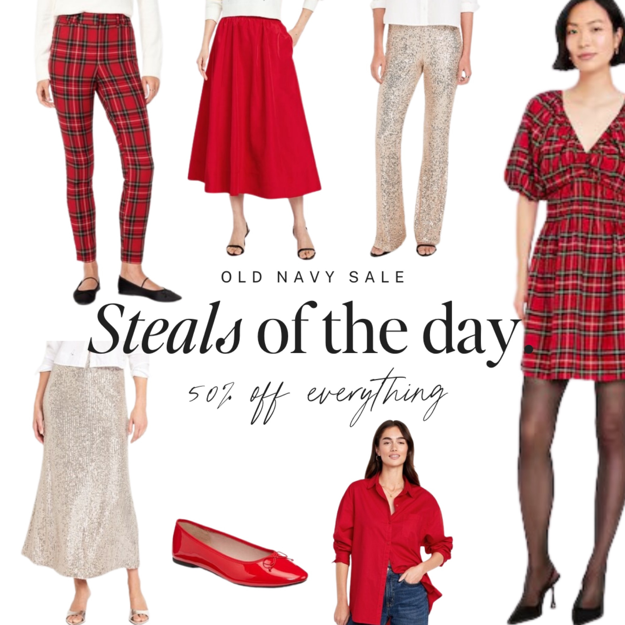 Holiday deals galore! Old Navy sale is ON- 50 % off everything. From family pjs to sweaters to holiday style for those parties. 

Pretty sequins and pops of red taffeta with tartan plaid. I'm loving these red flats for only $12.50!

Holiday outfit, holiday skirts, Christmas, dresses, skirts, holiday style, holiday tops, red, flats

#LTKSaleAlert #LTKFindsUnder50 #LTKHoliday