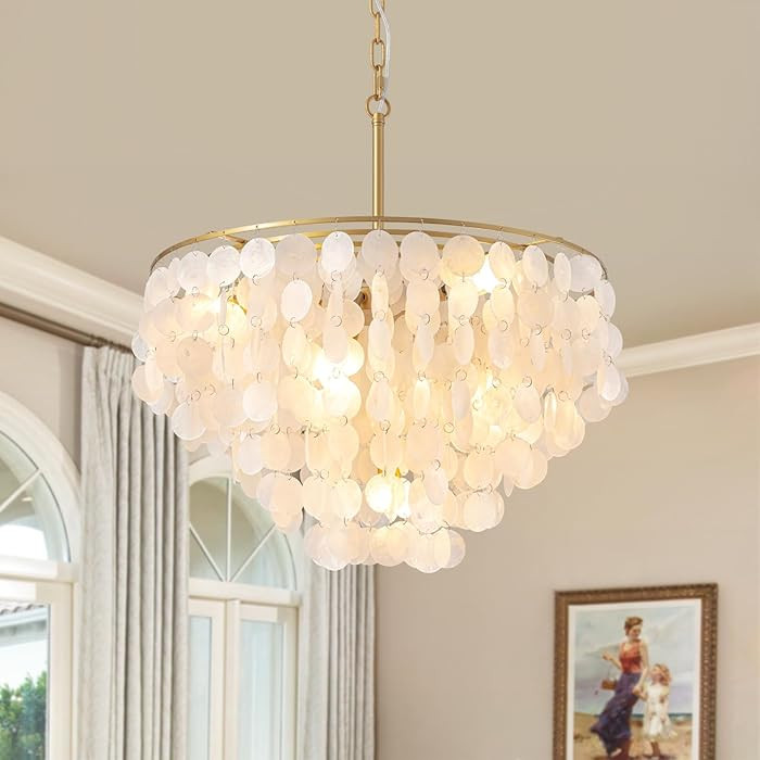 NOXARTE Capiz Shell Chandelier, 7 Lights Round Coastal Chandeliers, Pendant Lighting Fixtures wit... | Amazon (US)