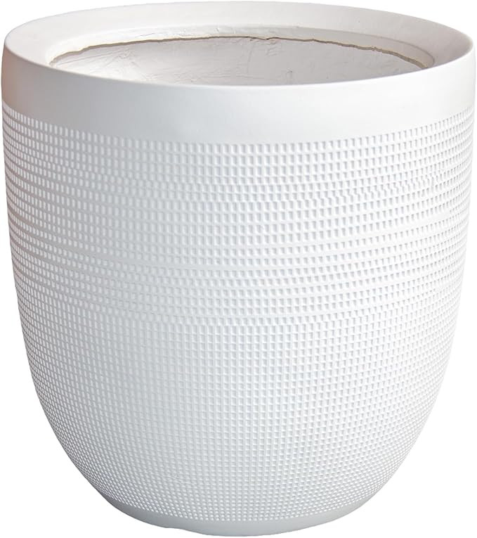 Panlaolao Large White Fiberstone Planter Pot 12IN, Modern Matte Finish with Embossed Detail - for... | Amazon (US)