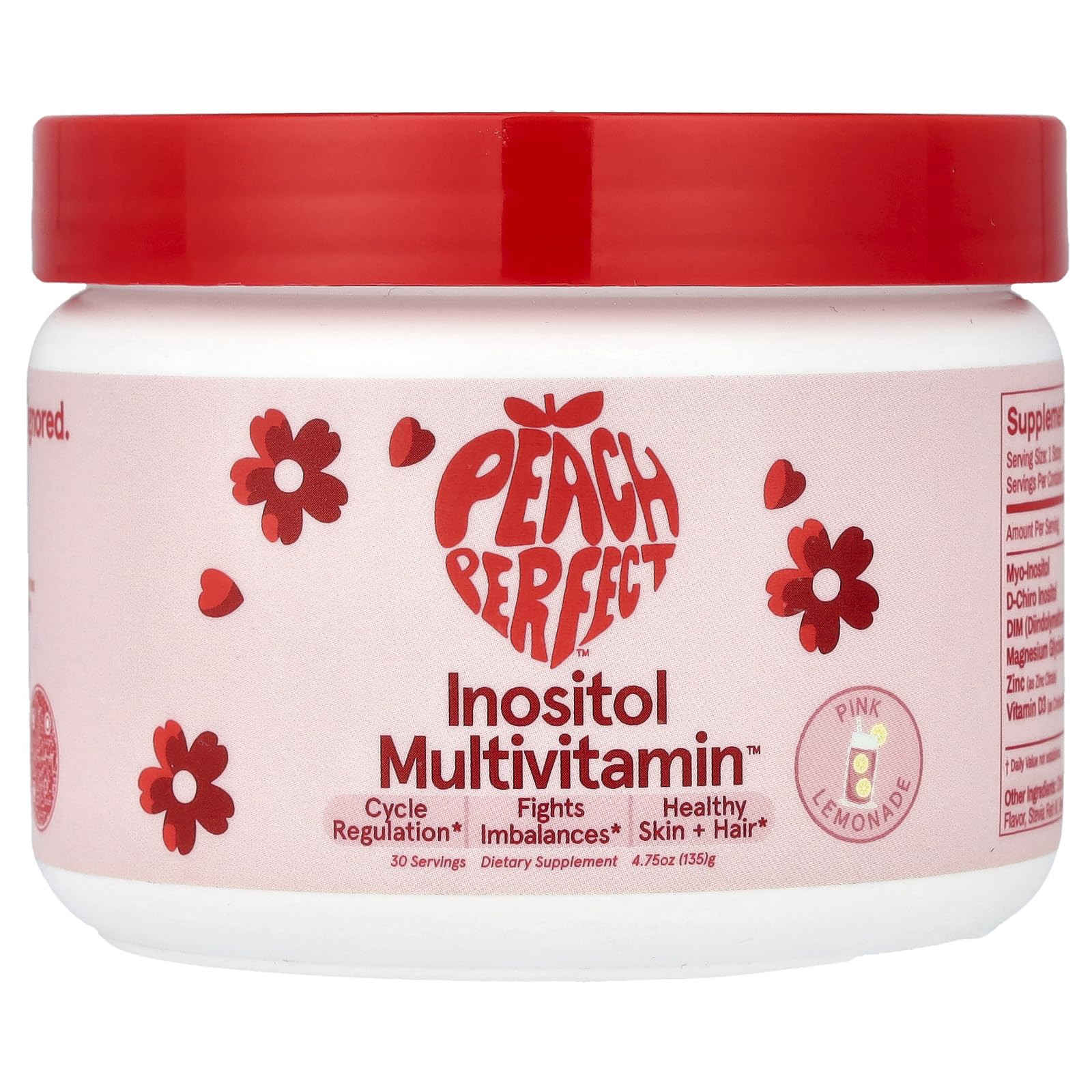 Peach Perfect Inositol Powder Multivitamin, Pink Lemonade Flavor – 4g Myo & D-Chiro Inositol, D... | Amazon (US)