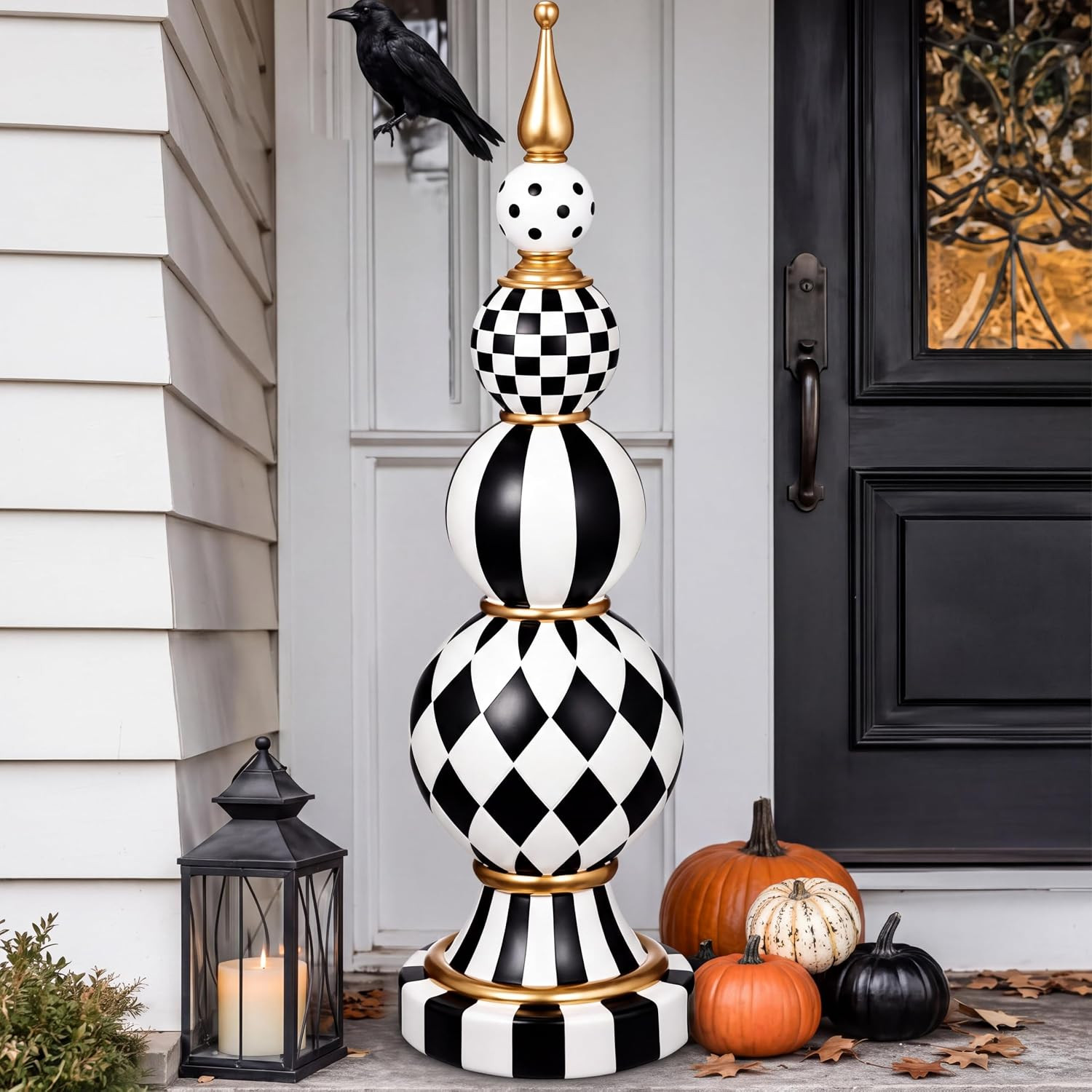 Jenaai 24" Large Black and White Checkered Decor Resin Home Halloween Decor | Amazon (US)