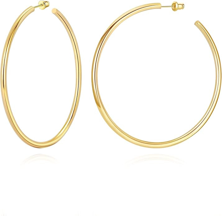 14K Gold Plated Hoop Earrings for Women Chunky Hoop Earrings for Women Thick Lightweight Earrings... | Amazon (US)