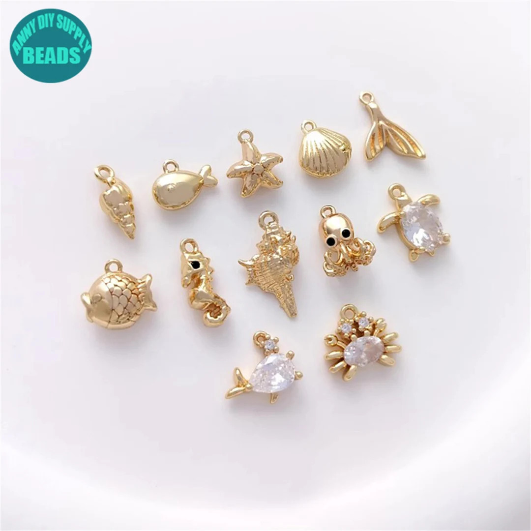 14k Gold Plated Ocean Charm Set,ocean charms,jewelry charms,sea charms,Animal Charm,bracelet char... | Etsy (US)