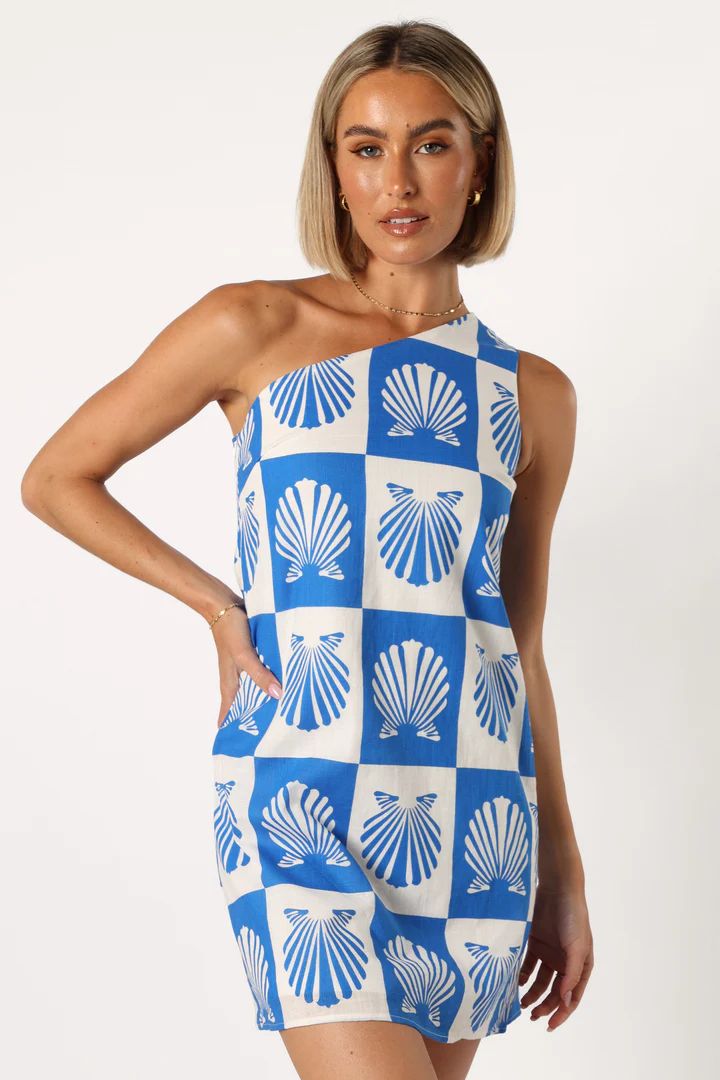 Matteo One Shoulder Mini Dress - Blue Print | Petal & Pup (US)