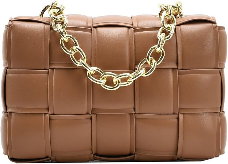 YUESUO Woven Design Chain Crossbody Handbag Purse for Women, Small Shoulder Messenger Bag Clutch ... | Amazon (US)