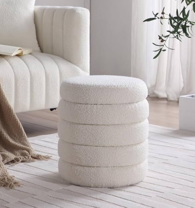 Modern Round Ottoman with Soft Padded Seat, Storage Vanity Chairs for Makeup, Upholstered Footres... | Amazon (US)