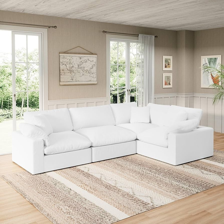 Modular Sectional Sofa Cloud Couch,Down Filled Comfy Cloud Modern Sofa,White Linen Oversized Couc... | Amazon (US)
