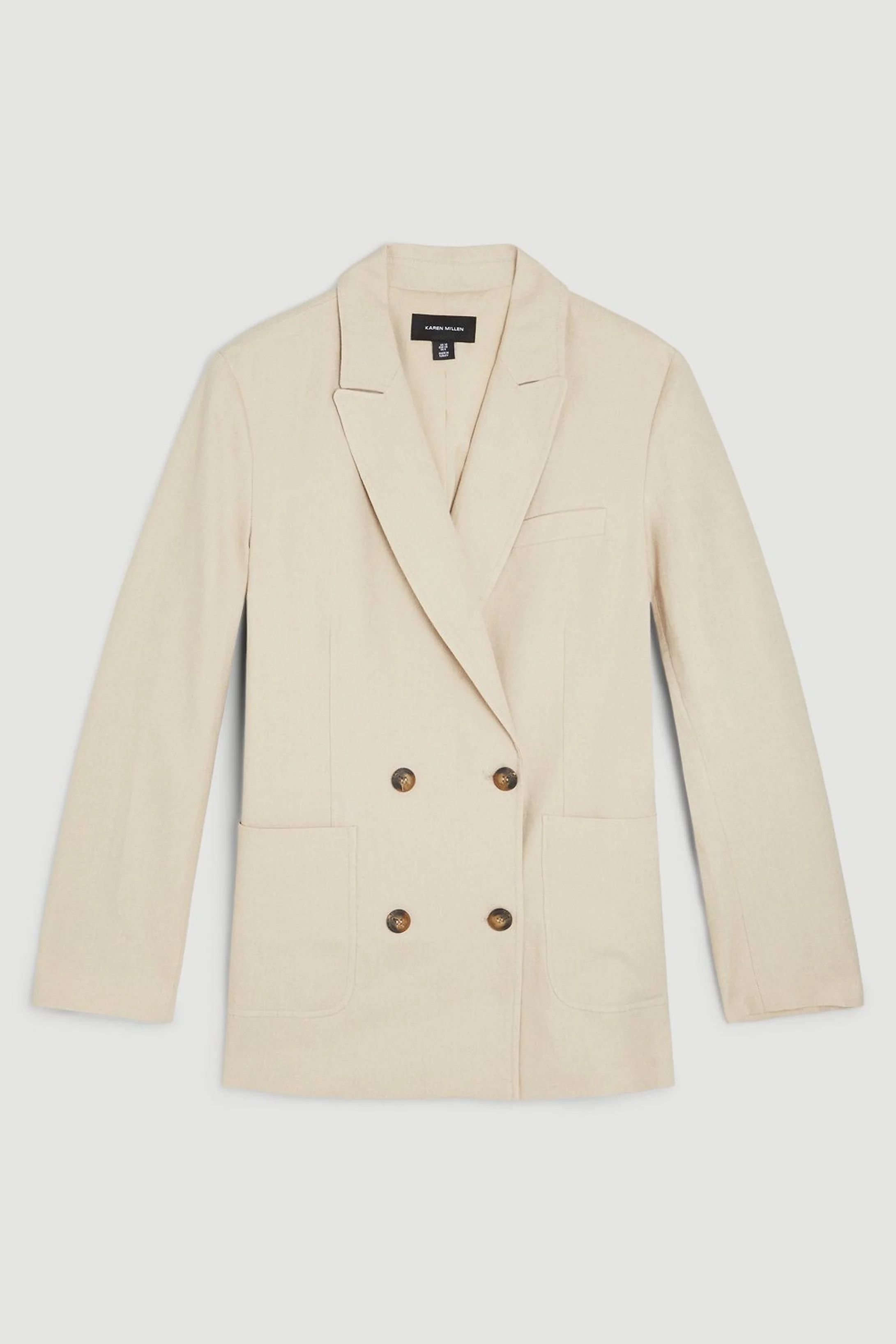 Linen Double Breasted Pocket Detail Blazer | Karen Millen UK + IE + DE + NL