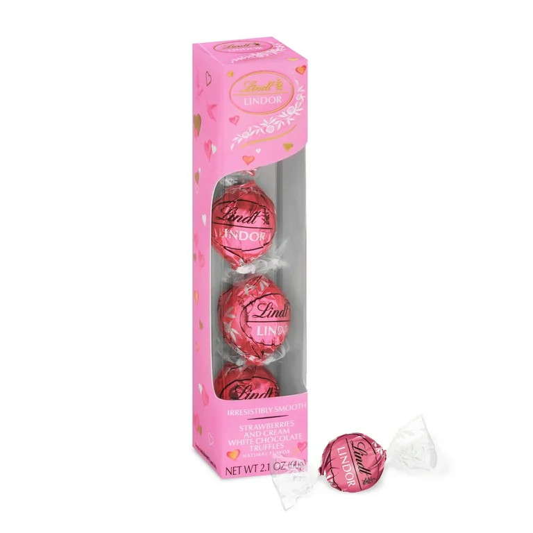 Lindt LINDOR Valentine's Day Strawberries and Cream White Chocolate Candy Truffles, 2.1 oz. Gift ... | Walmart (US)