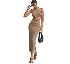 SOLY HUX Women Summer Cut Out Crochet Dresses Knot Front Tie Stap Sleeveless Halter Backless Maxi Bo | Amazon (US)