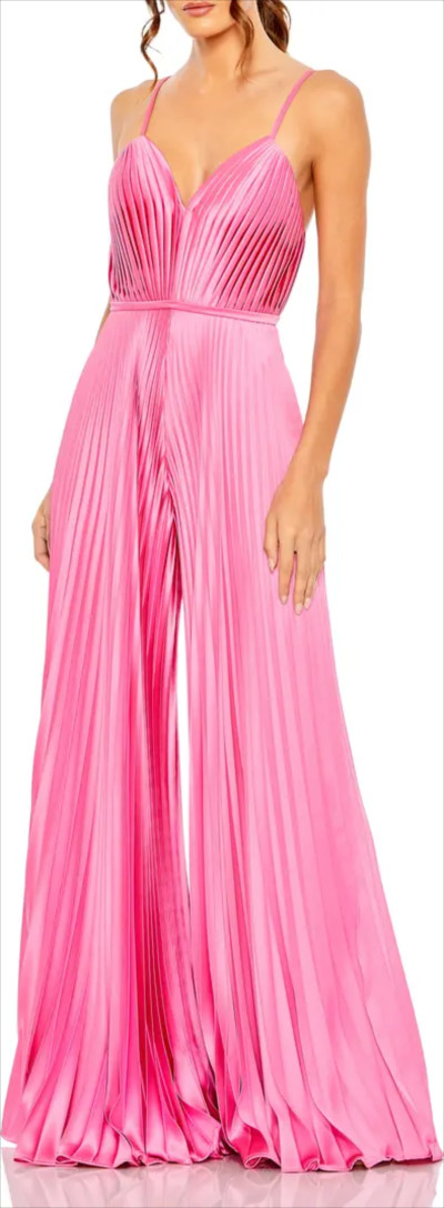 Pleated Satin Wide Leg Jumpsuit