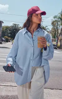 Blue Striped Oversized Lightweight Shirt | PrettyLittleThing US