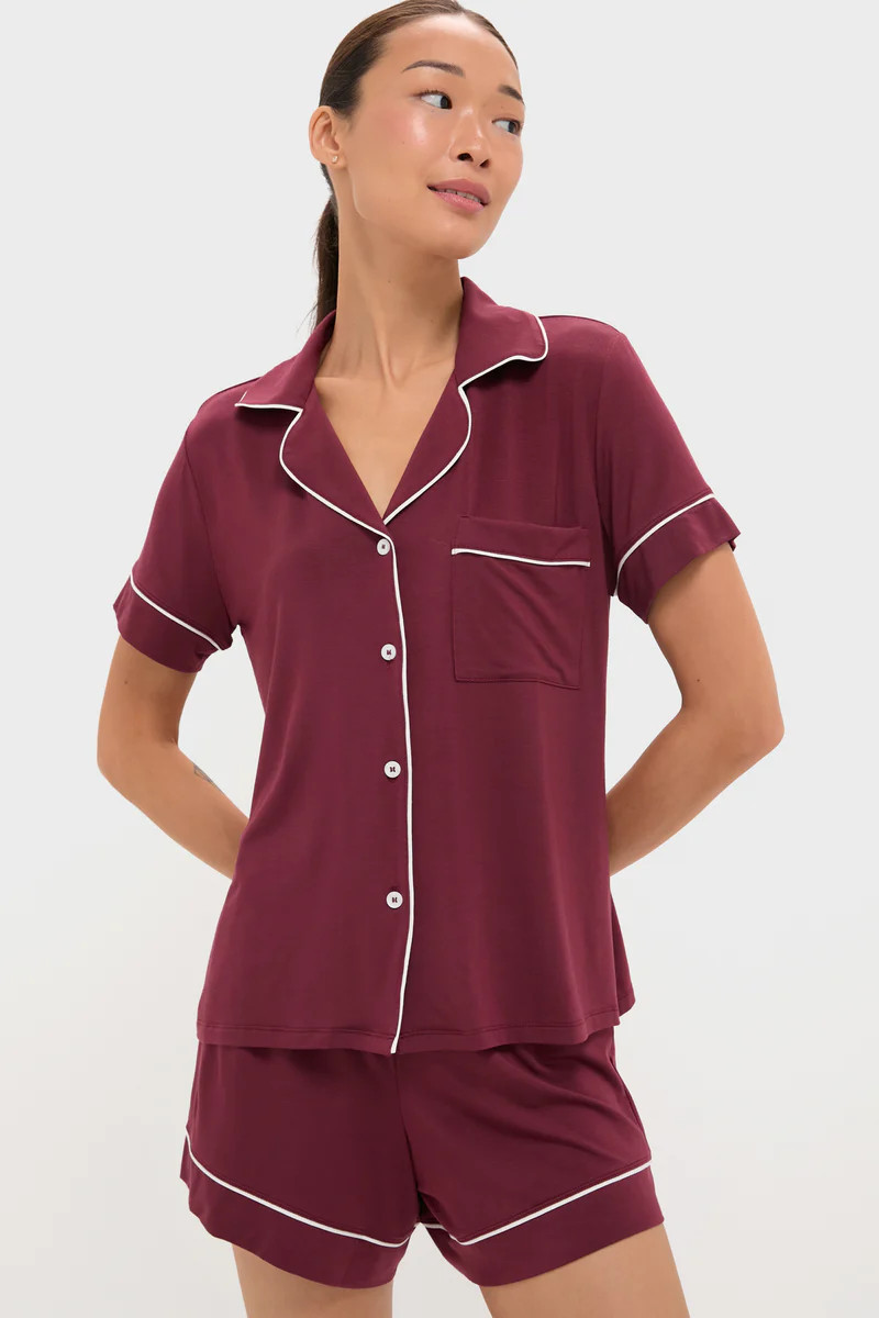 Bordeaux and Ivory Gisele Relaxed Short PJ Set | Tuckernuck (US)