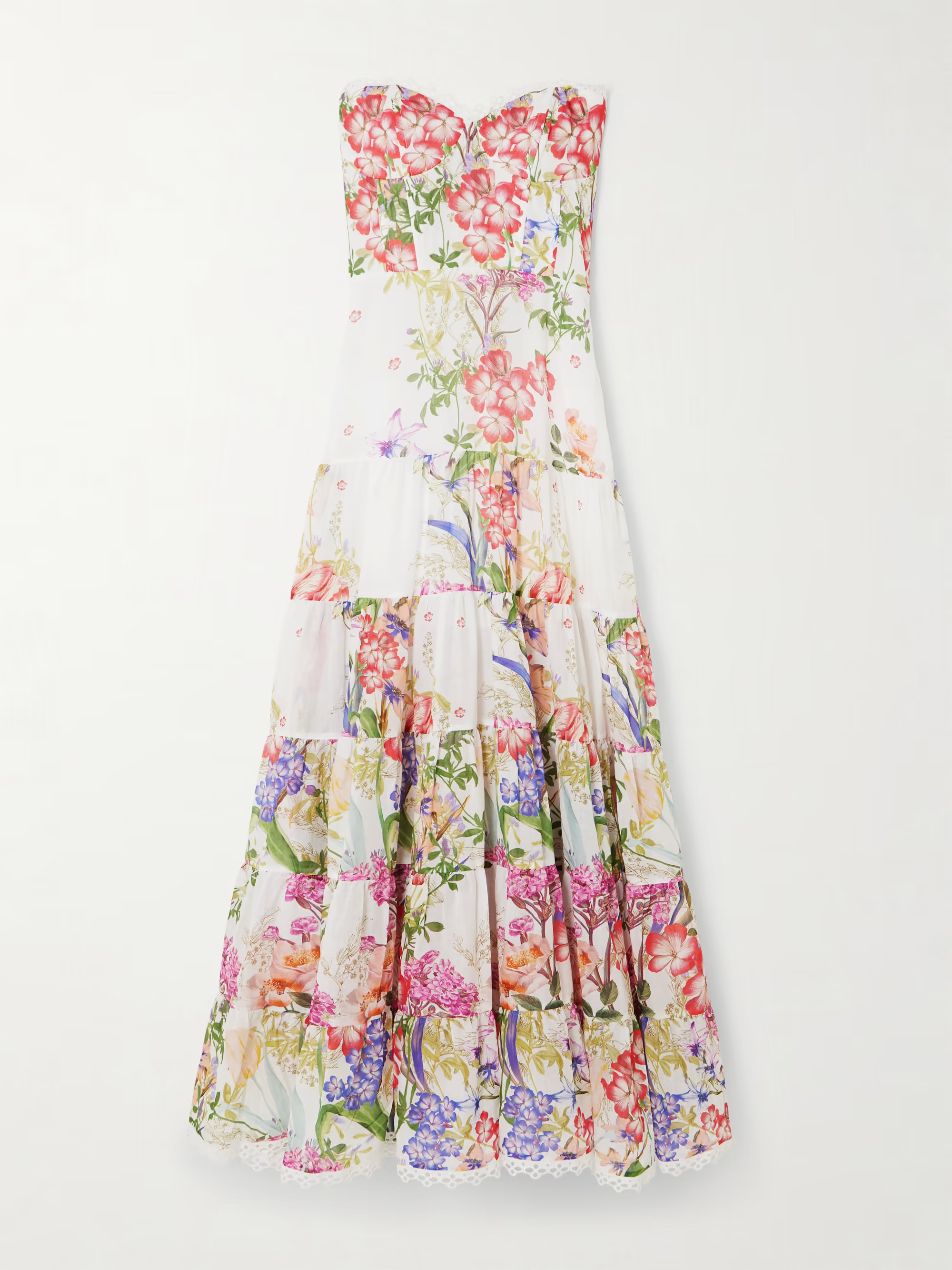 Danny strapless tiered floral-print cotton-blend voile maxi dress | NET-A-PORTER (US)