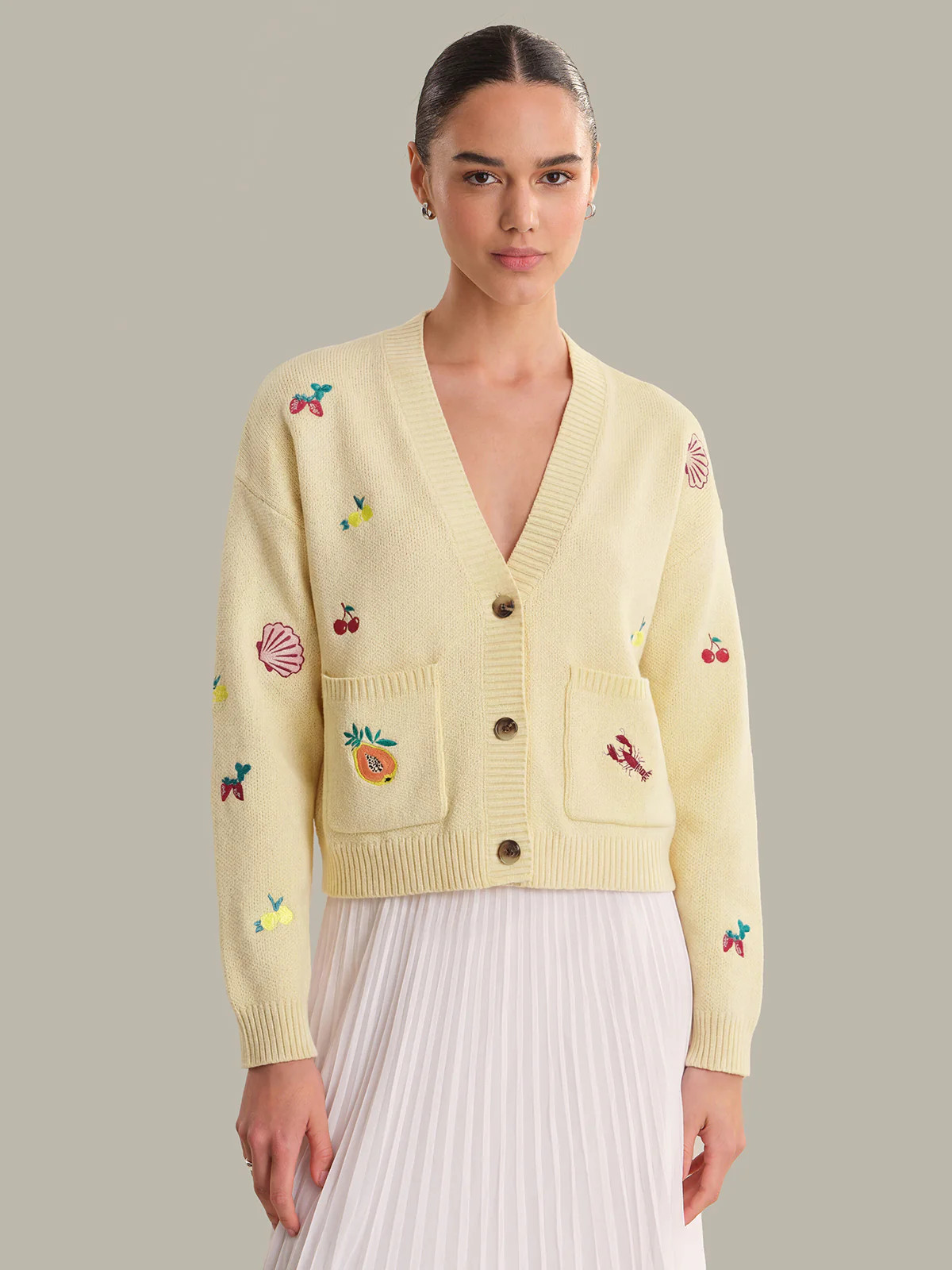 Blythe: Fruit Embroidered Cotton Cardigan | 525 America