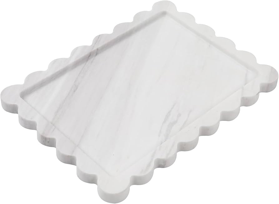 White Marble Scalloped Tray, Marble Vanity Trays for Perfume, Cosmetics, Jewelry, Key, Watch, Can... | Amazon (US)
