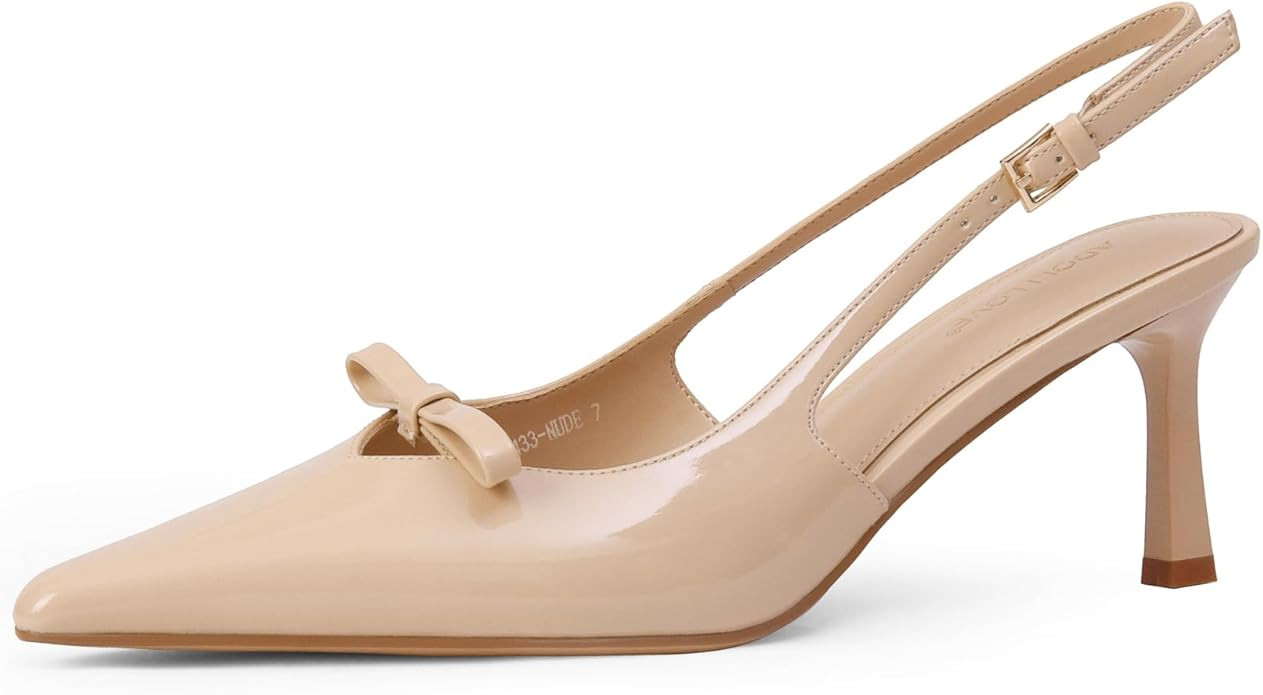 Women's Bow Pumps 2.8 in Kitten Heels Closed Pointed Toe V-Cut Slingback Faux Patent Leather | Amazon (US)