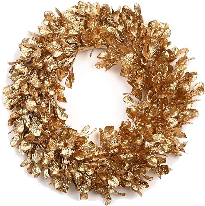 Brand Registry Gold Boxwood Wreath - 16 Inch Artificial Fall Wreaths for Front Door,Christmas and... | Amazon (US)