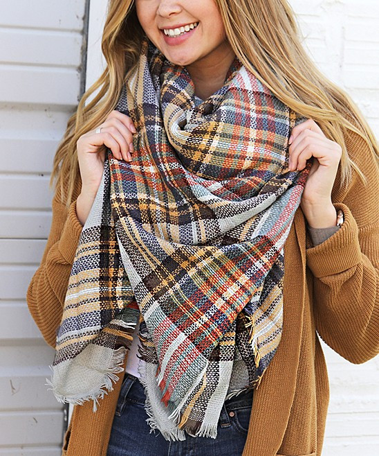 Funky Monkey Women's Cold Weather Scarves Autumn - Autumn Melange Plaid Blanket Scarf - Women | Zulily