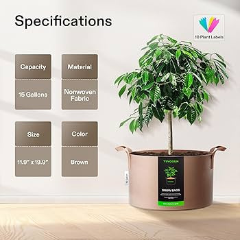 VIVOSUN 5-Pack 15 Gallons Grow Bags Heavy Duty Thickened Nonwoven Fabric Pots with Strap Handles ... | Amazon (US)