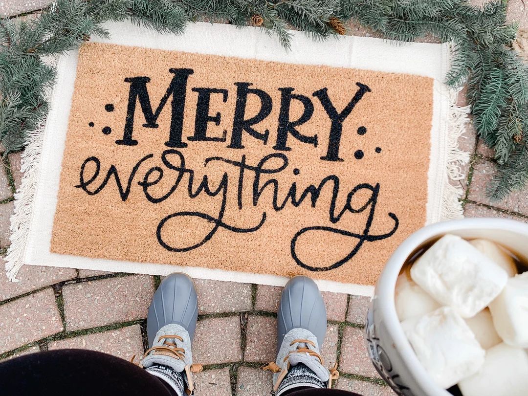 Christmas Doormat Merry Everything Welcome Mat Holiday Door - Etsy | Etsy (US)