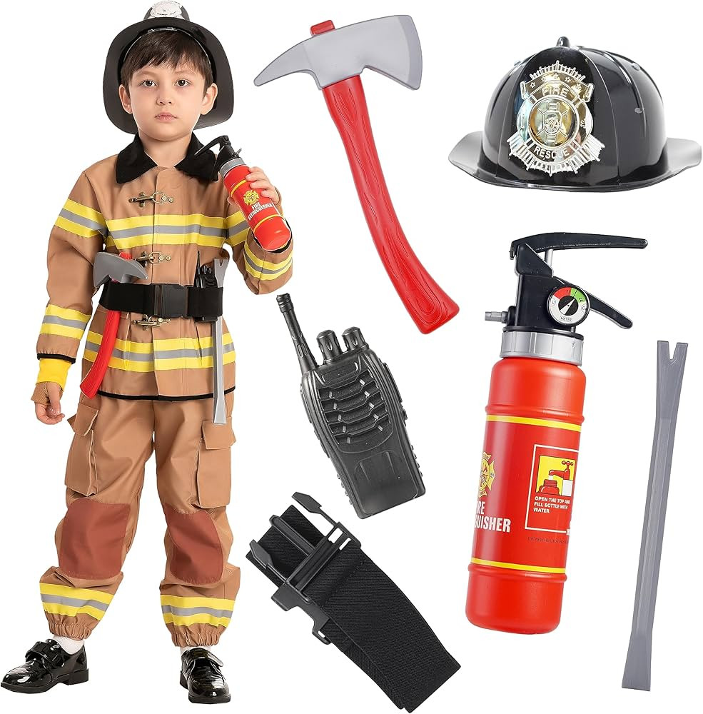 Spooktacular Creations Kids Firefighter Costume, Brown Fireman Costume with Complete Firefighter ... | Amazon (US)