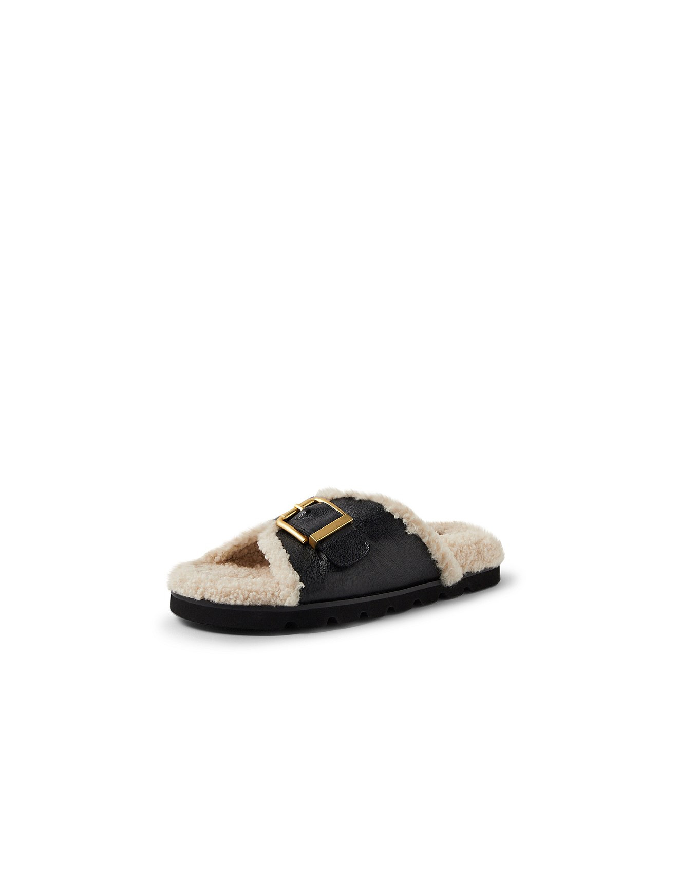 Esme Black Cream Leather-Shearling Slides | David Jones (Australia & New Zealand)
