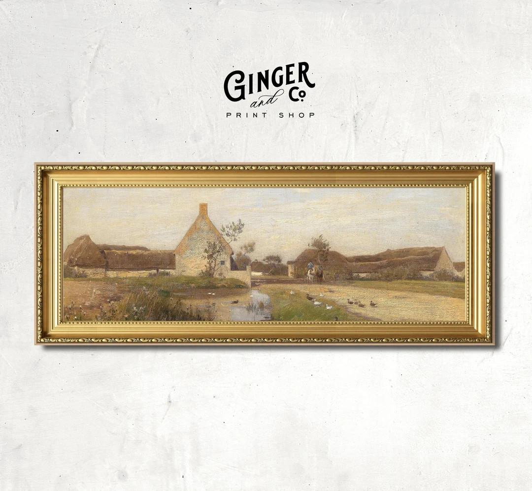 French Country Landscape Print, Panoramic Wall Art, Vintage Oil Painting, Giclée, Peel and Stick | Etsy (US)