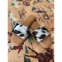 Ready To Ship Size 8 Black + White Ranch Slides Cowhide Western Cowgirl Cowboy Rodeo Cow Horse Shoes Sandals Exact Slides in Photo Boho | Etsy (US)