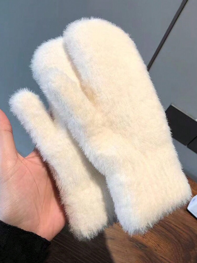 FADZOYLE 1 Pair Women's Thick Solid Color Plus Fluff Gloves Winter Fall Warm Windproof Unisx Soft Knit Cold Weather Thermal Lined Mittens For Running Driving Hiking Ski And Gift | SHEIN