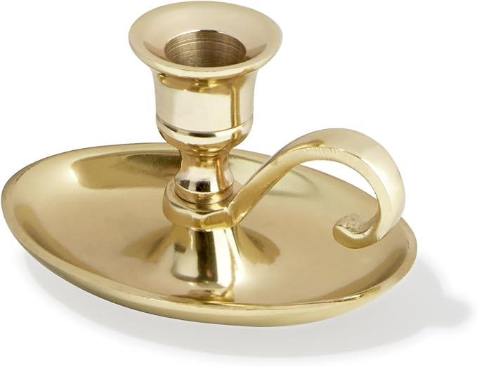 Brass Candlestick Holder for Taper Candles - Traditional Chamberstick Shape with Handle, Metal, F... | Amazon (US)