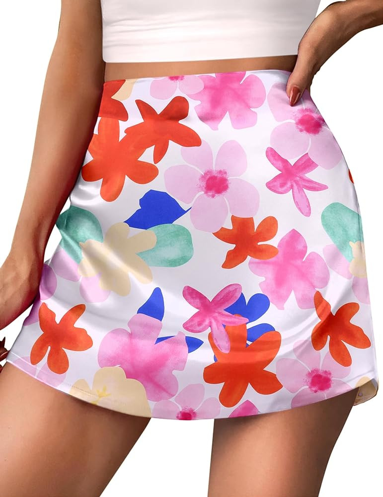 Zeagoo Women's Mini Skirts Casual High Waisted Stain Silk A-Line Zipper Summer Short Skirt Party ... | Amazon (US)