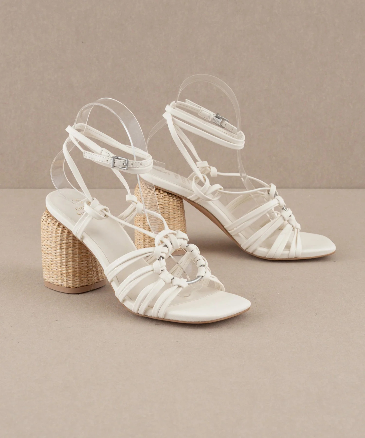 The Monza | White Strappy Basket Weave Heel | Oasis Society