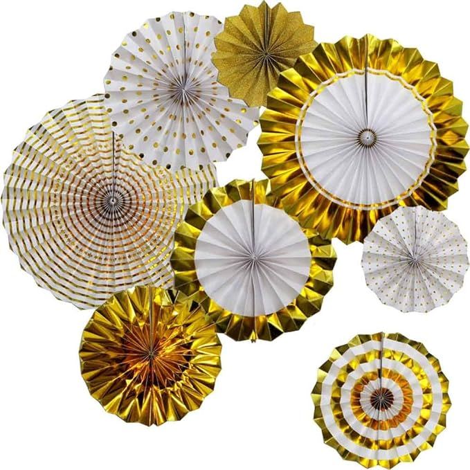 HOLA FIESTA|Gold Decoration Paper Fans Flowers for Wedding Birthday Carnival Welcome Thanksgiving... | Amazon (US)