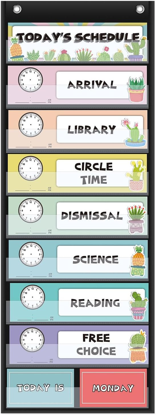 Mewise Classroom Large Daily Schedule Pocket Chart,Back to School Decor,Homeschool Daily Schedule... | Amazon (US)
