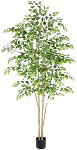 Tall UV Resistant Ficus Tree Artificial，7ft(84in) Realistic Texture Potted Faux Ficus Tree， F... | Amazon (US)
