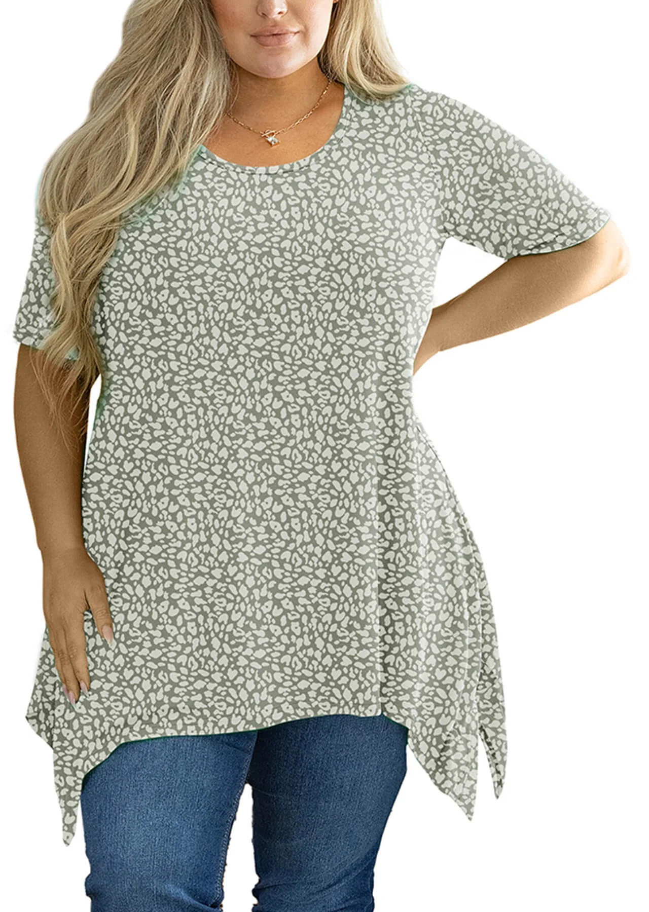 SHOWMALL Women’s Plus Size Blouse Short Sleeve Tunic Tops Spots 2X Floral Summer Swing Tee Crew... | Walmart (US)