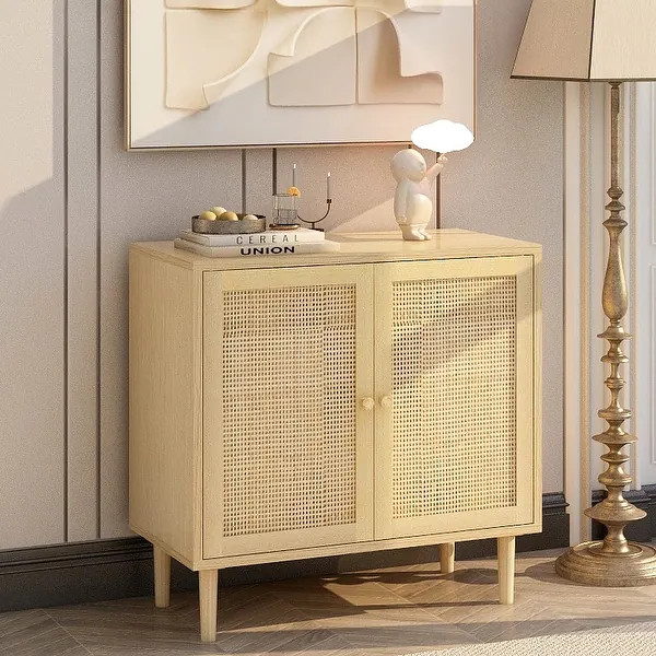 Rattan Storage Cabinet: Accent Cabinet with Doors, Buffet Cabinet with Storage for Living Room, H... | Bed Bath & Beyond