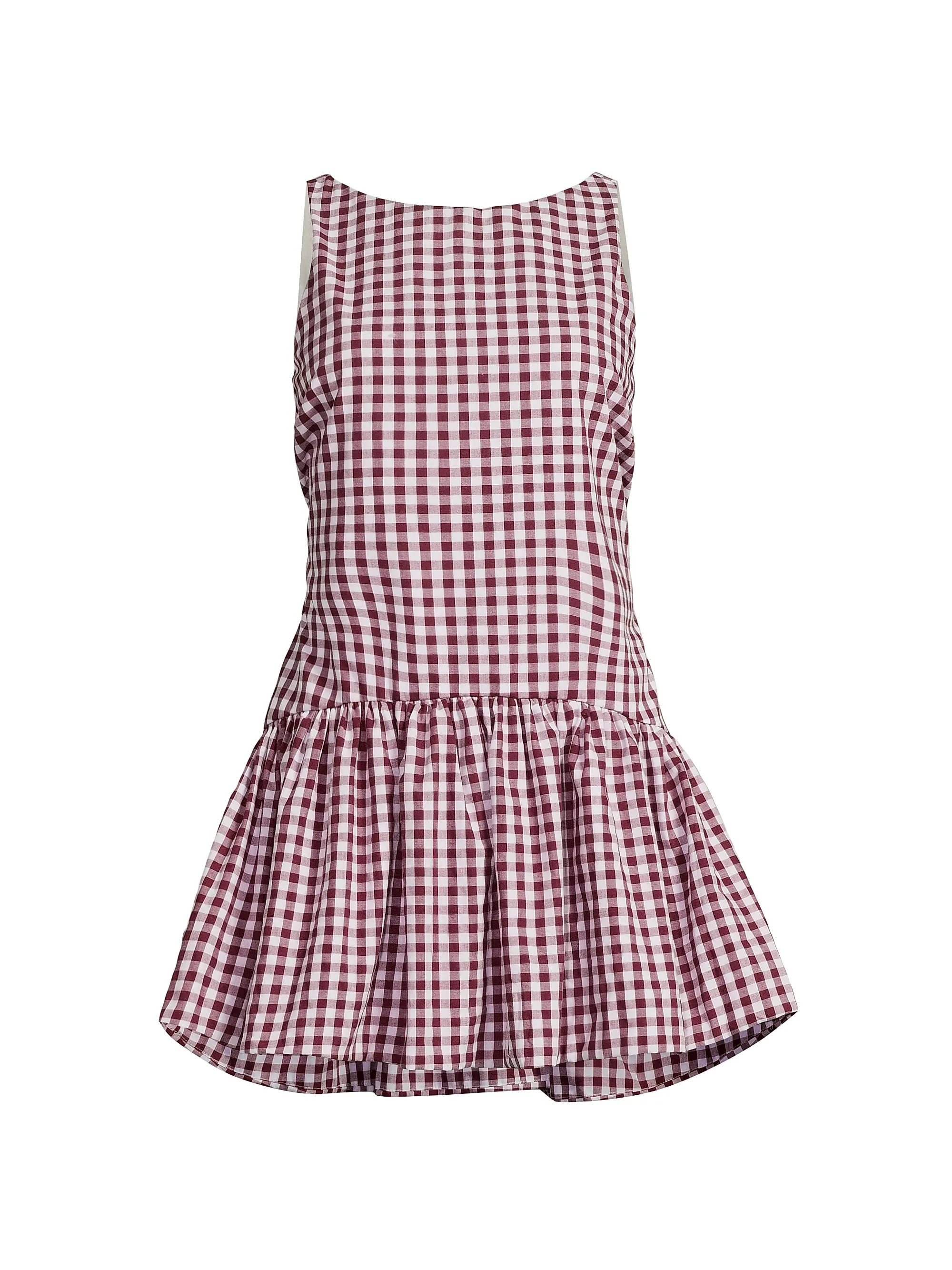 Addison Gingham Stretch-Cotton Boatneck Minidress | Saks Fifth Avenue
