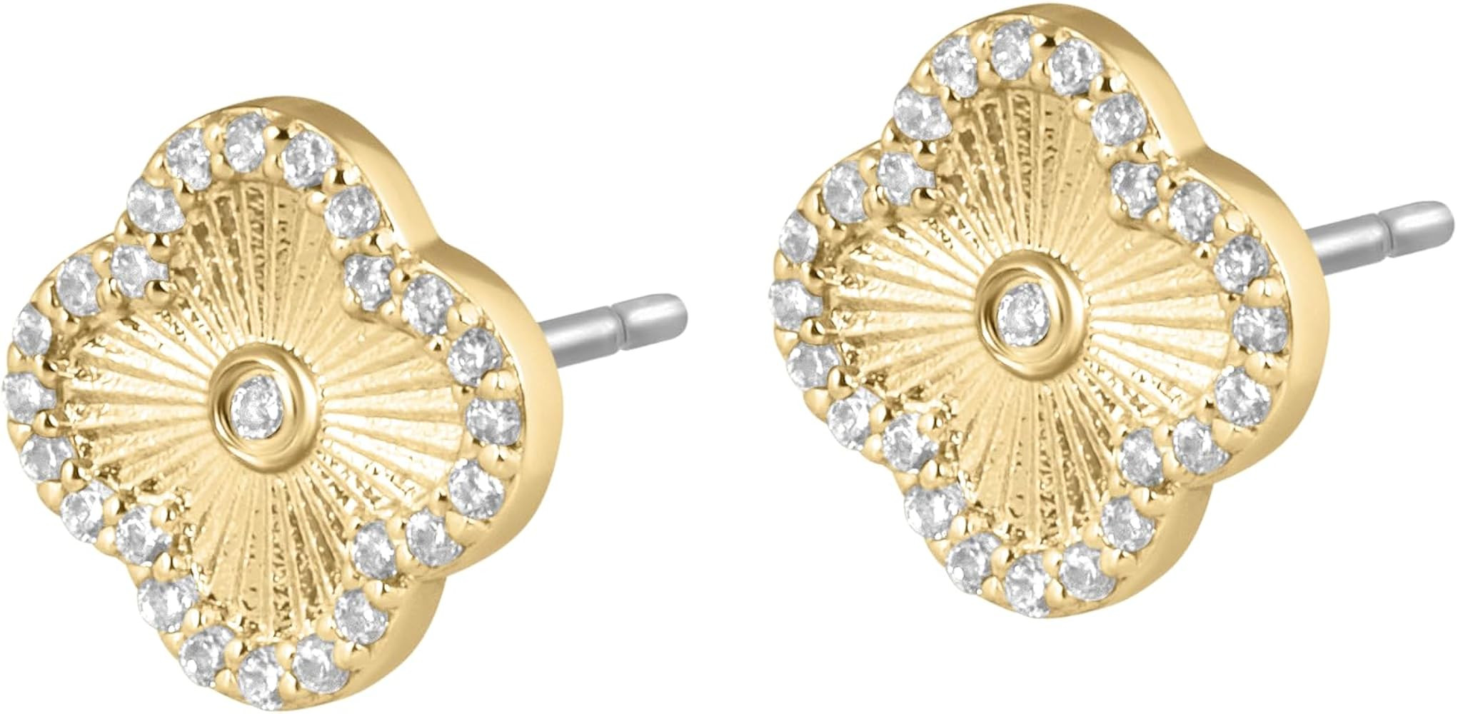 Icon Clover Stud Earrings - 14kt Gold Plated Earrings for Women, Wear Alone or in a Stack, Great ... | Amazon (US)