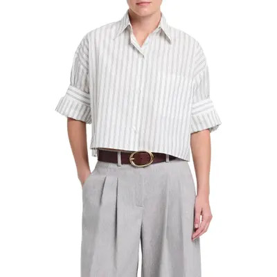 TWP Next Ex Crop Shirt in White/green at Nordstrom, Size Medium/large | Nordstrom