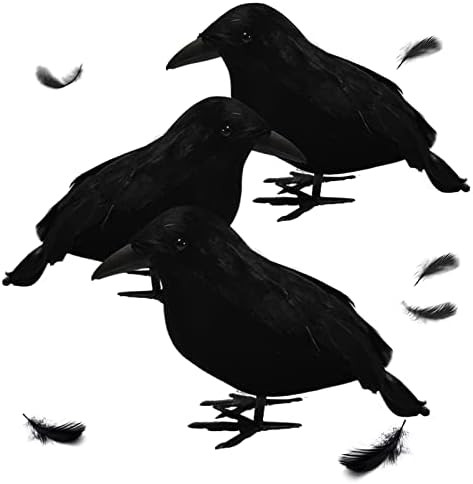 Halloween Realistic Black Crows 3 Pieces Handmade Feathered Crow Ravens, Fake Black Birds Prop St... | Amazon (CA)