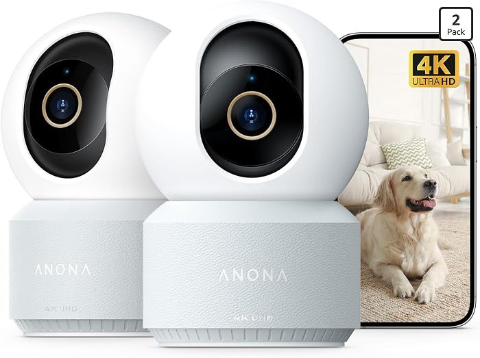 Anona 4K UHD Indoor Camera, Pet/Dog/Baby Security Camera with Phone App, 360°Pan-Tilt, 5G/2.4G Dual-Band Wi-Fi 6, Auto-Tracking, Person/Pet/Baby Crying Detection, Privacy Mode, Two-Way Audio, 2 Pack | Amazon (US)