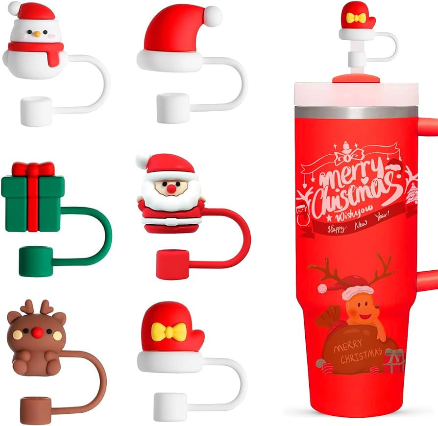 EXQUILEG Straw Covers Cap Fit for Stanley Cup, 6Pcs Christmas Theme Silicone Straw Toppers Compat... | Amazon (US)