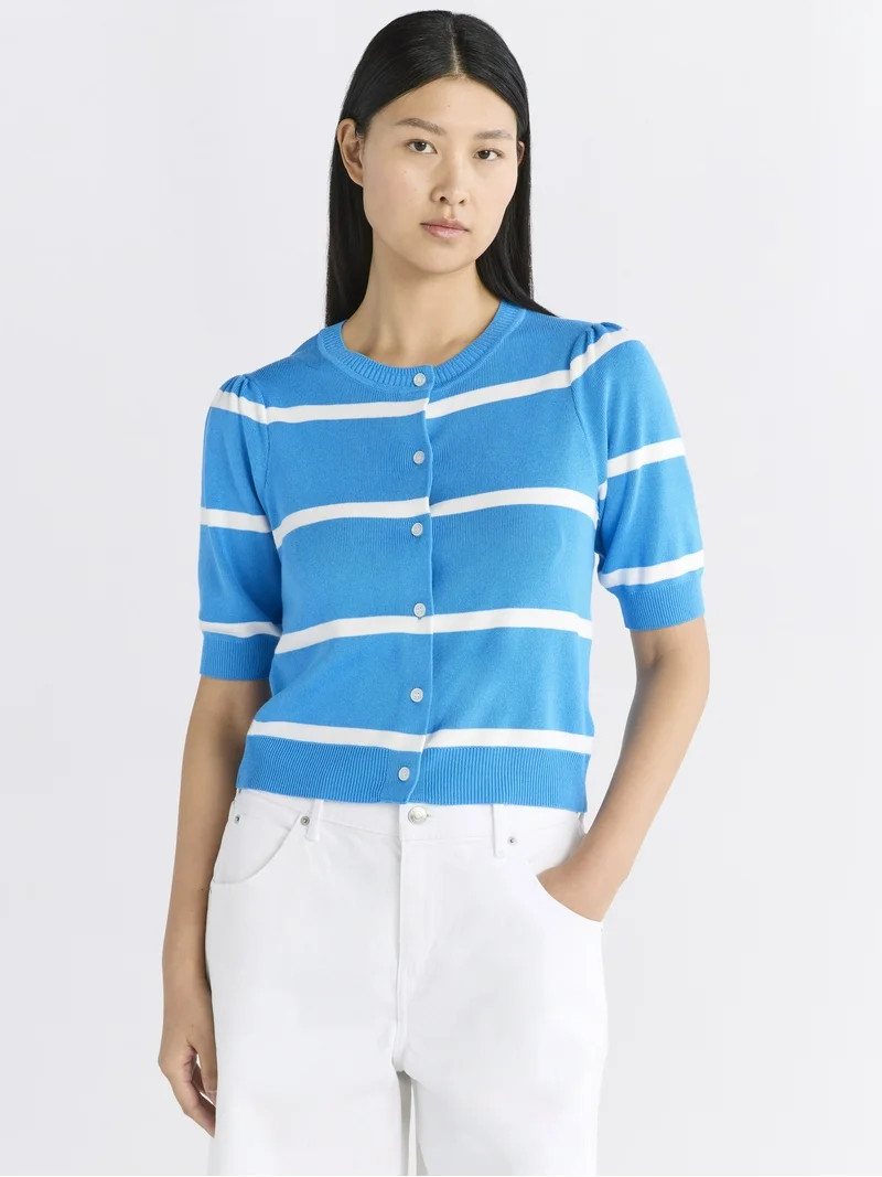 Free Assembly Women's Cardigan Sweater with Puff Sleeves, Lightweight, Size XS-XXL | Walmart (US)