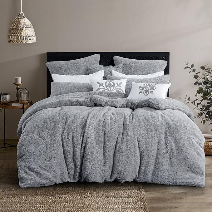 Aisbo Teddy Fleece Duvet Cover Super King Size - Grey Warm Bedding Set Soft Fluffy Quilt Cover wi... | Amazon (UK)