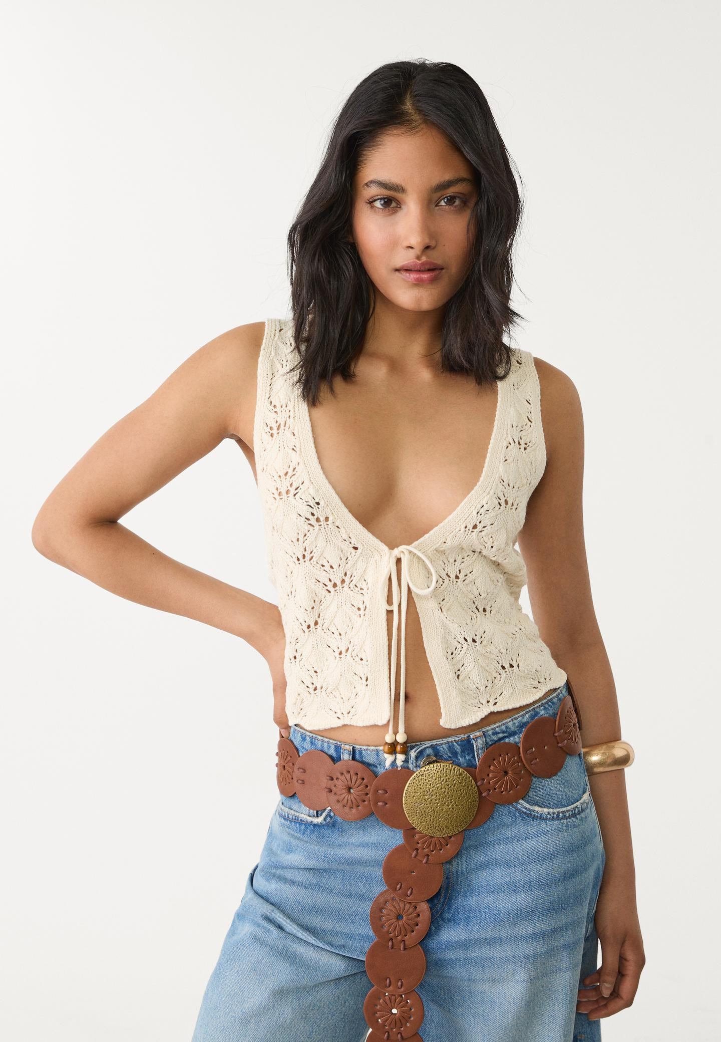 Crochet vest with drawstrings | Stradivarius (UK)