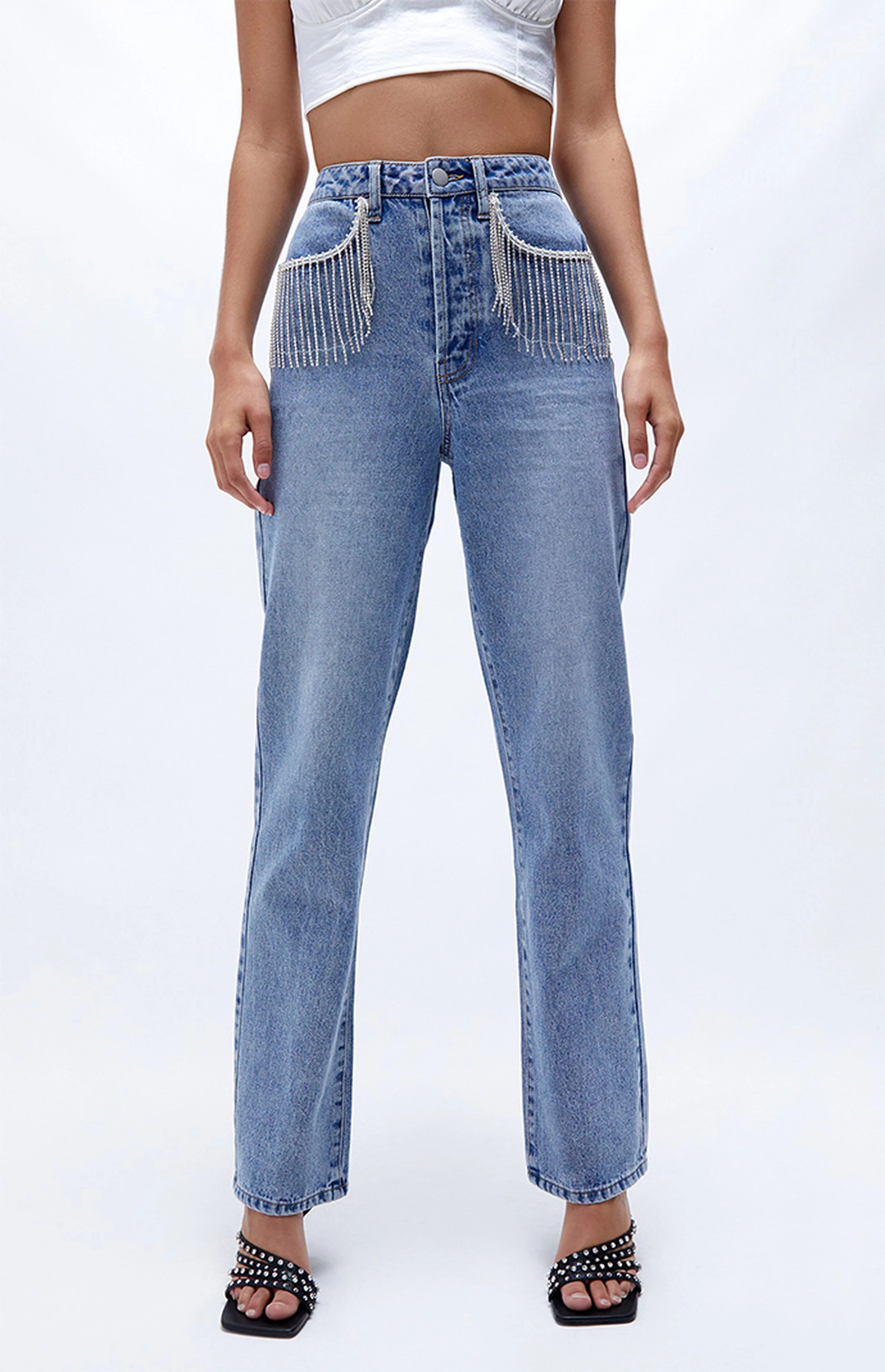Kendall & Kylie Rhinestone High Waisted Jeans | PacSun