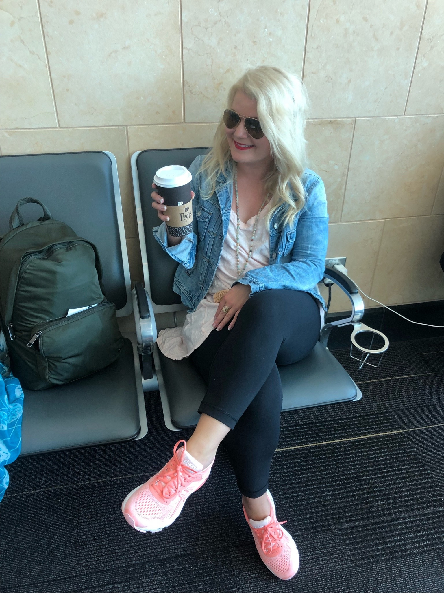 This is my go to travel outfit. @lululemon leggings a white tee from @Anthropologie and a @J.Crew denim jacket

#LTKPetite #LTKActive #LTKTravel